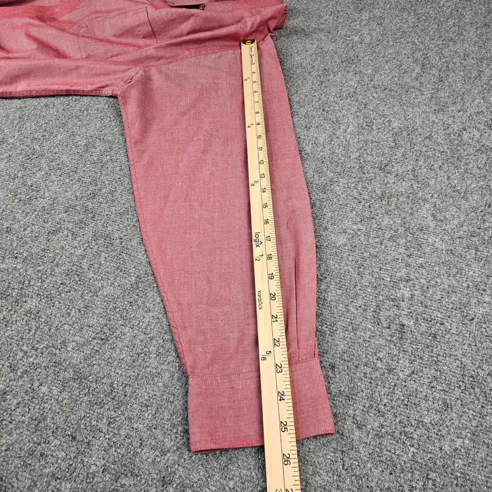 Pierre Cardin Mens Red Long Sleeve Button Down Shirt Large Chambray Style Pocket - Picture 4 of 5
